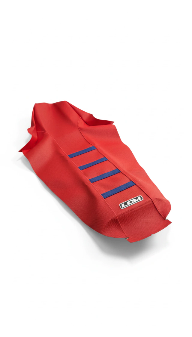 Funda Asiento para Honda CRF450 13-20 / CRF250 13-22 Rojo 4 Tiras Azules Ultragrip