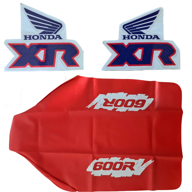 Kit Gráficas de Tanque + Tapizado de Asiento para Honda XR600 / XR600R 1991 | Tapizado Naranja | Calcos Azul y Rojo Microperforados 3M - (copia)